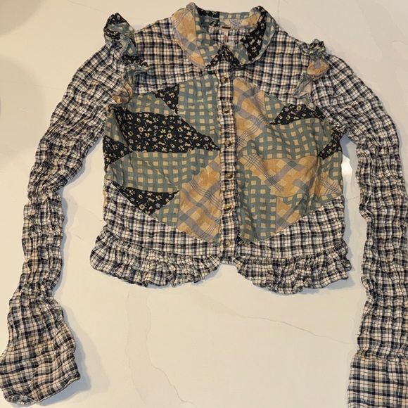 Free People Patchwork Plaid Ruffle Blouse - Picture 8 of 15